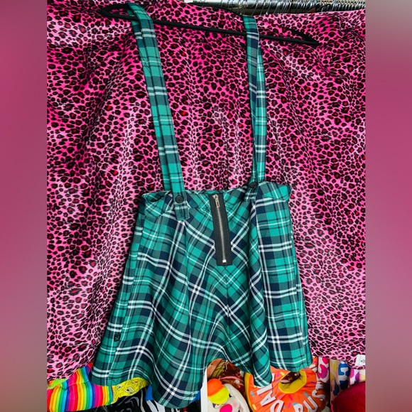 Royal bones green plaid skirt with straps. - Picture 2 of 10